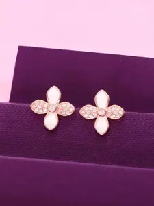 KAI JEWEL Rose Gold-Plated 92.5 Sterling Silver CZ-Studded Floral Shaped Studs Earrings