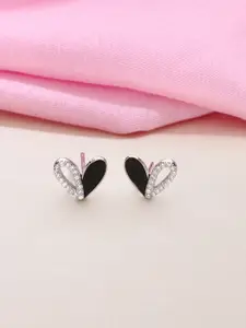 KAI JEWEL 92.5 Sterling Silver Rhodium-Plated Cubic Zirconia Heart Shaped Studs