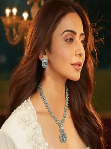 AccessHer Sterling Silver Plated American Diamond Studded Necklace And Earrings