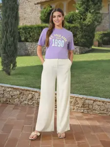 U.S. Polo Assn. Women Typography Printed Round Neck Cotton T-shirt