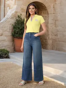 U.S. Polo Assn. Women Wide Leg High-Rise Light Fade Stretchable Jeans