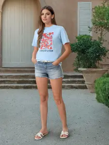 U.S. Polo Assn. Women Floral Printed Round Neck Cotton T-shirt