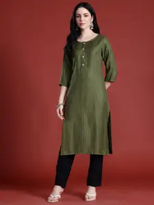 Anouk Striped Sequined Straight Kurta