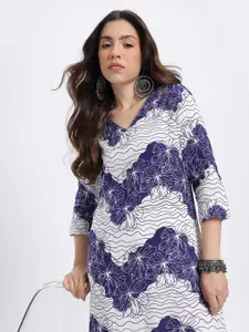 Anouk Floral Print V-Neck Straight Kurta