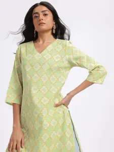 Anouk Geometric Printed V-Neck Pure Cotton Kurta