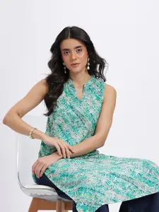 Anouk Floral Print Mandarin Collar Calf Length Straight Kurta