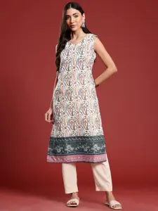 Anouk Paisley Embroidered Keyhole Neck Sequined Straight Kurta