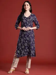 Anouk Floral Printed V-Neck Kurta