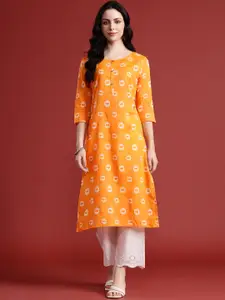 Anouk Abstract Printed Pure Cotton Straight Kurta with Mock Buttons