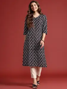 Anouk Indie-Florals Print Pure Cotton Straight Kurta
