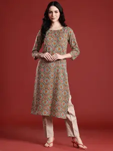 Anouk Geometric Printed Keyhole Neck Floral Kurta