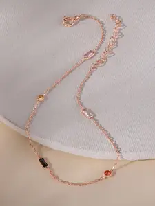 TOUCH925 925 Sterling Silver Artificial Stones Studded Anklet