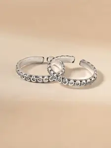 TOUCH925 Set Of 2 925 Pure Sterling Silver Circular Harmony Oxidized Toe Rings