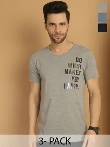 MACK JONNEY Men Pack Of 3 Typography Printed Round Neck Cotton T-shirts