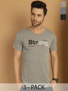 MACK JONNEY Men Pack Of 3 Typography Printed Round Neck Cotton T-shirts