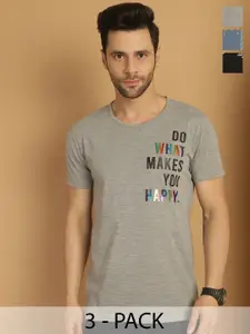 MACK JONNEY Men Pack Of 3 Typography Printed Round Neck Cotton T-shirts