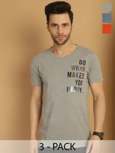 MACK JONNEY Men Pack Of 3 Typography Printed Round Neck Cotton T-shirts