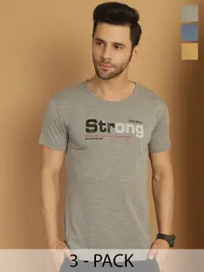 MACK JONNEY Men Pack Of 3 Typography Printed Round Neck Cotton T-shirts