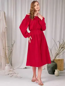 DressBerry Off-Shoulder Puff Sleeve Fit & Flare Midi Dress