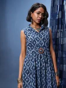 Taavi Hand Block Print Legacy Floral Printed A-Line Ethnic Dress