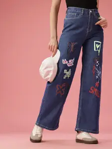 DressBerry Women Wide Leg High-Rise Printed Stretchable Jeans