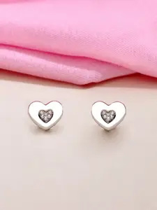 KAI JEWEL 92.5 Sterling Silver Rhodium-Plated CZ-Studded Heart Shaped Minimalistic Studs