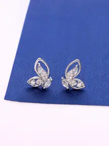 KAI JEWEL 92.5 Sterling Silver Rhodium-Plated CZ-Studded Contemporary Minimalistic Studs