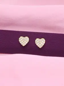 KAI JEWEL 92.5 Sterling Silver Gold-Plated CZ-Studded Heart Shaped Minimalistic Studs