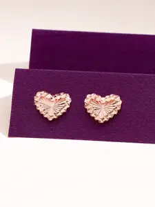 KAI JEWEL 92.5 Sterling Silver Rose Gold-Plated Heart Shaped Minimalistic Studs