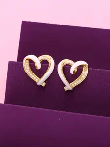 KAI JEWEL 92.5 Sterling Silver Gold-Plated CZ-Studded Heart Shaped Minimalistic Studs