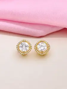 KAI JEWEL 925 Sterling Silver Gold-Plated Zircon Contemporary Minimalistic Studs
