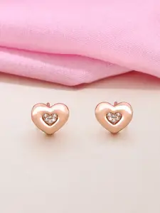 KAI JEWEL 92.5 Sterling Silver Rose Gold-Plated CZ-Studded Heart Shaped Minimalistic Studs