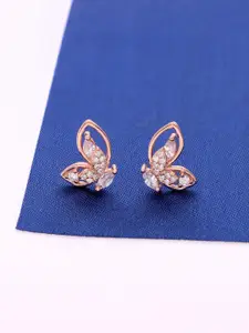 KAI JEWEL 92.5 Sterling Silver Rose Gold-Plated CZ-Studded Contemporary Minimalistic Studs