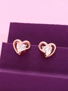 KAI JEWEL 92.5 Sterling Silver Rose Gold-Plated CZ-Studded Heart Shaped Minimalistic Studs