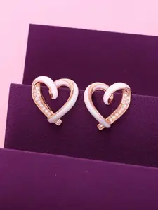 KAI JEWEL 925 Sterling Silver Rose Gold-Plated Zircon Heart Shaped Minimalistic Studs