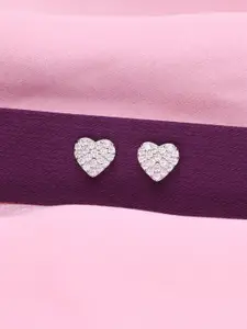 KAI JEWEL 92.5 Sterling Silver Rhodium-Plated CZ-Studded Heart Shaped Minimalistic Studs