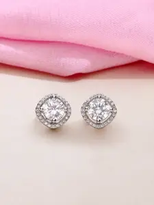 KAI JEWEL 92.5 Sterling Silver Rhodium-Plated CZ-Studded Square Shaped Minimalistic Studs