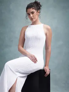 The Roadster Life Co. Self Striped Side Slits Sheath Maxi Dress