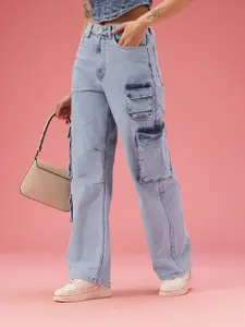 DressBerry Women Baggy Wide Leg Fit High-Rise Light Fade Stretchable Jeans