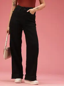 DressBerry Women Baggy Wide Leg Fit High-Rise Stretchable Jeans