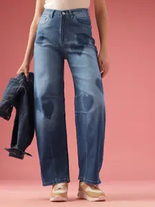 DressBerry Women Barrel Fit Mid-Rise Heavy Fade Stretchable Jeans