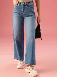 DressBerry Women Wide Leg High-Rise Light Fade Stretchable Jeans