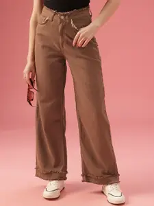 DressBerry Women Baggy Wide Leg High-Rise Light Fade Stretchable Jeans