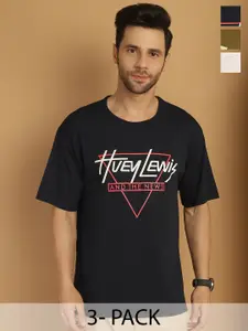 MACK JONNEY Men Pack Of 3 Typography Printed Round Neck Cotton Relaxed Fit T-shirts