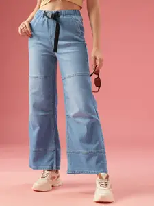 DressBerry Women Wide Leg High-Rise Light Fade Stretchable Jeans