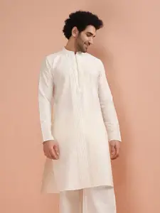 KISAH Mandarin Collar Pleated Cotton Silk Straight Kurta