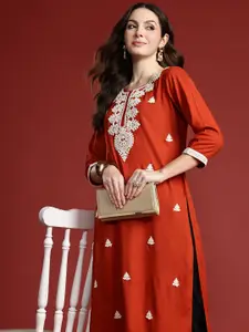 Indo Era Women Floral Embroidered Thread Work Kurta