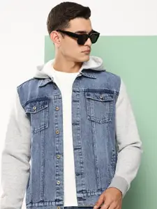 VOXATI Men Washed Hooded Denim Jacket