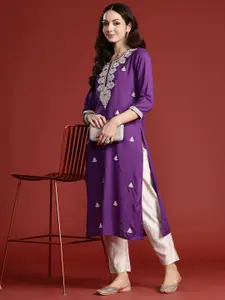 Indo Era Women Floral Embroidered Thread Work Kurta