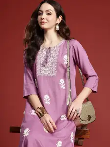 Indo Era Women Floral Embroidered Thread Work Kurta